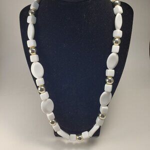 Statement Necklace for Women with Silver-tone and White Beads   C1